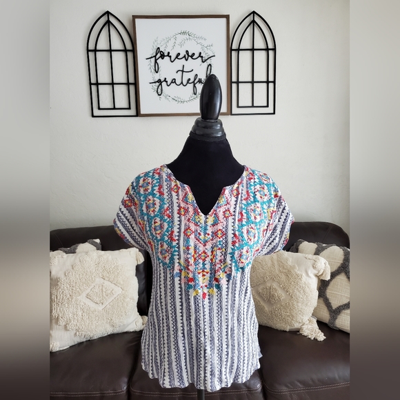 Savanna Jane Embroidered Multi Media Blouse Boho Chic Women's Size S Retro - Picture 3 of 12